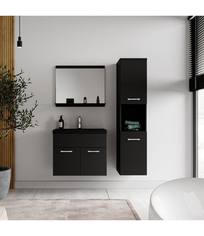 Badplaats Badkamermeubel Montreal 60cm Complete Set - Mat Zwart - Zwarte Wastafel