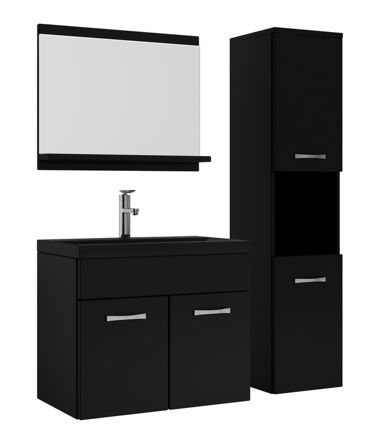 badplaats Badkamermeubel Montreal 60cm complete set - mat zwart - zwarte wastafel