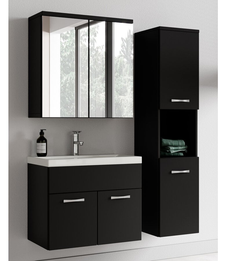 Badplaats Badkamermeubel Montreal 60cm Complete Set Met Spiegelkast - Mat Zwart