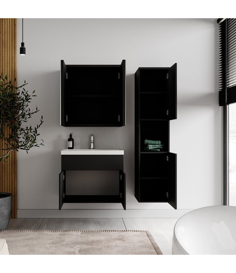 Badplaats Badkamermeubel Montreal 60cm Complete Set Met Spiegelkast - Mat Zwart