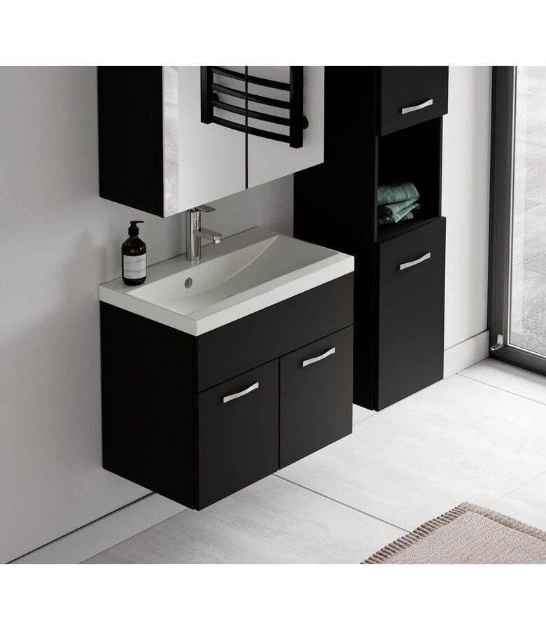Badplaats Badkamermeubel Montreal 60cm Complete Set Met Spiegelkast - Mat Zwart