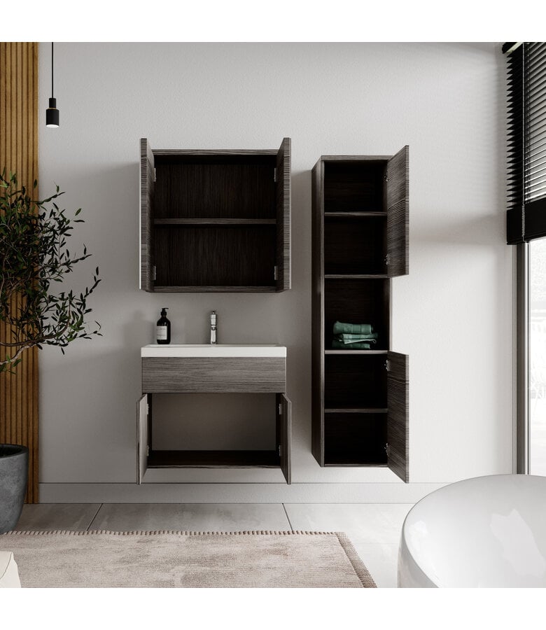 Badplaats Badkamermeubel Montreal 60cm Complete Set Met Spiegelkast - Grijs Eiken