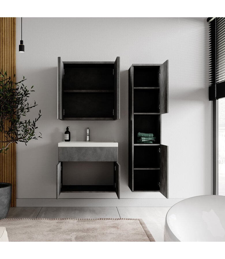 Badplaats Badkamermeubel Montreal 60cm Complete Set Met Spiegelkast - Donker Grijs
