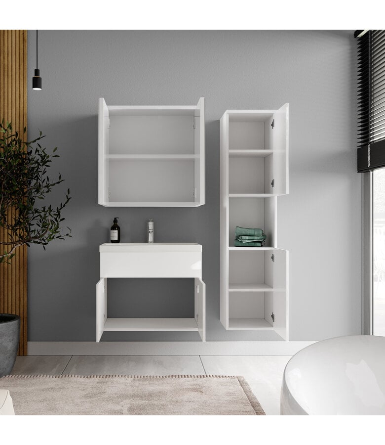 Badplaats Badkamermeubel Montreal 60cm Complete Set Met Spiegelkast - Hoogglans Wit