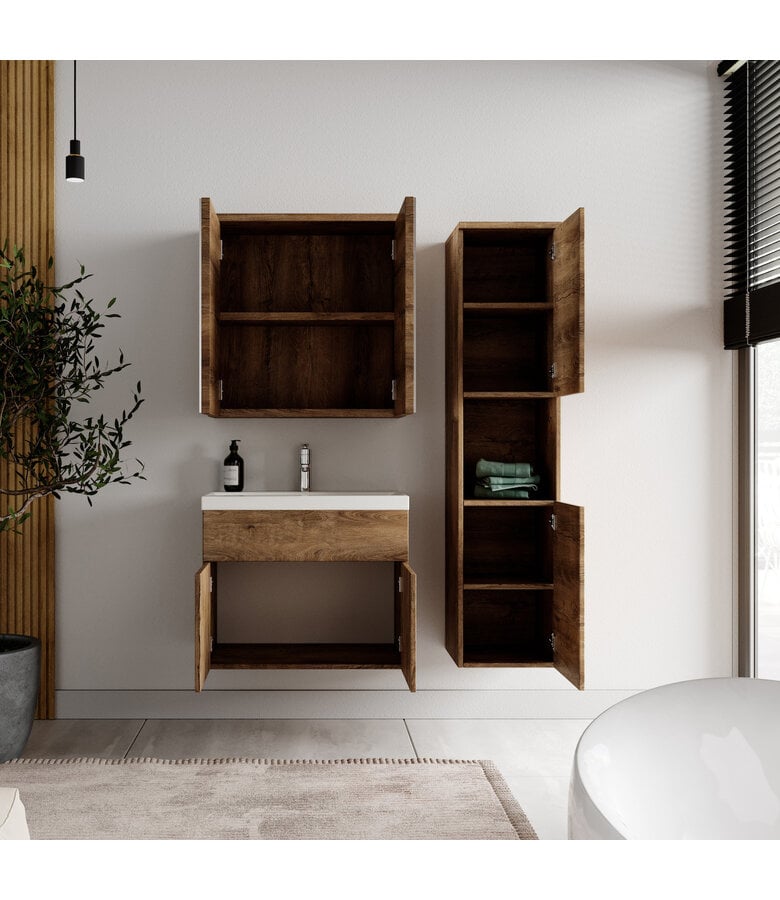 Badplaats Badkamermeubel Montreal 60cm Complete Set Met Spiegelkast - Bruin Eiken