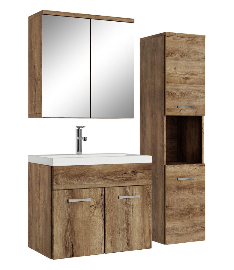 badplaats Badkamermeubel Montreal 60cm complete set met spiegelkast - bruin eiken