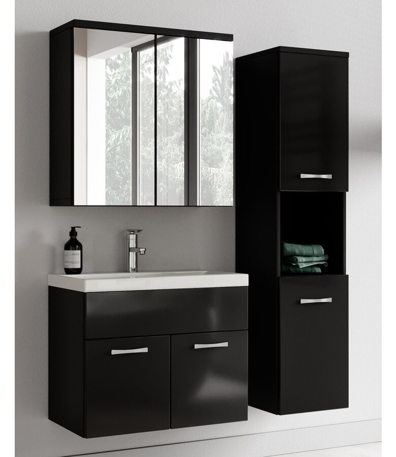 Badplaats Badkamermeubel Montreal 60cm Complete Set Met Spiegelkast - Hoogglans Zwart