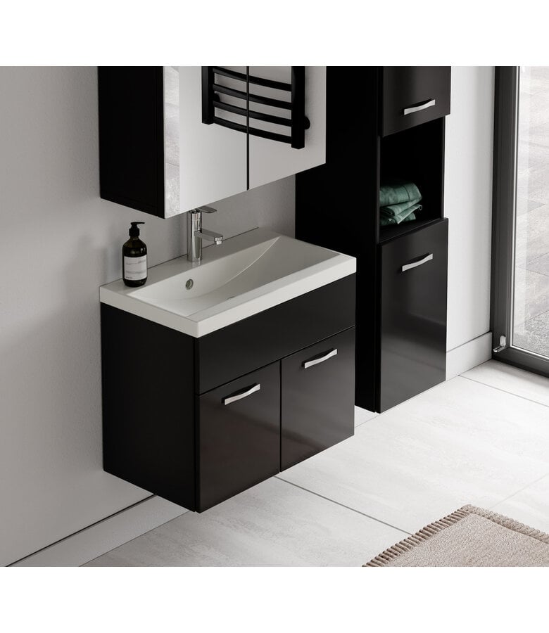 Badplaats Badkamermeubel Montreal 60cm Complete Set Met Spiegelkast - Hoogglans Zwart
