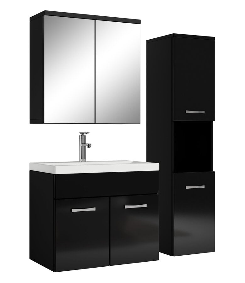 badplaats Badkamermeubel Montreal 60cm complete set met spiegelkast - hoogglans zwart