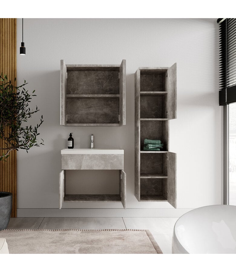 Badplaats Badkamermeubel Montreal 60cm Complete Set Met Spiegelkast - Beton Grijs