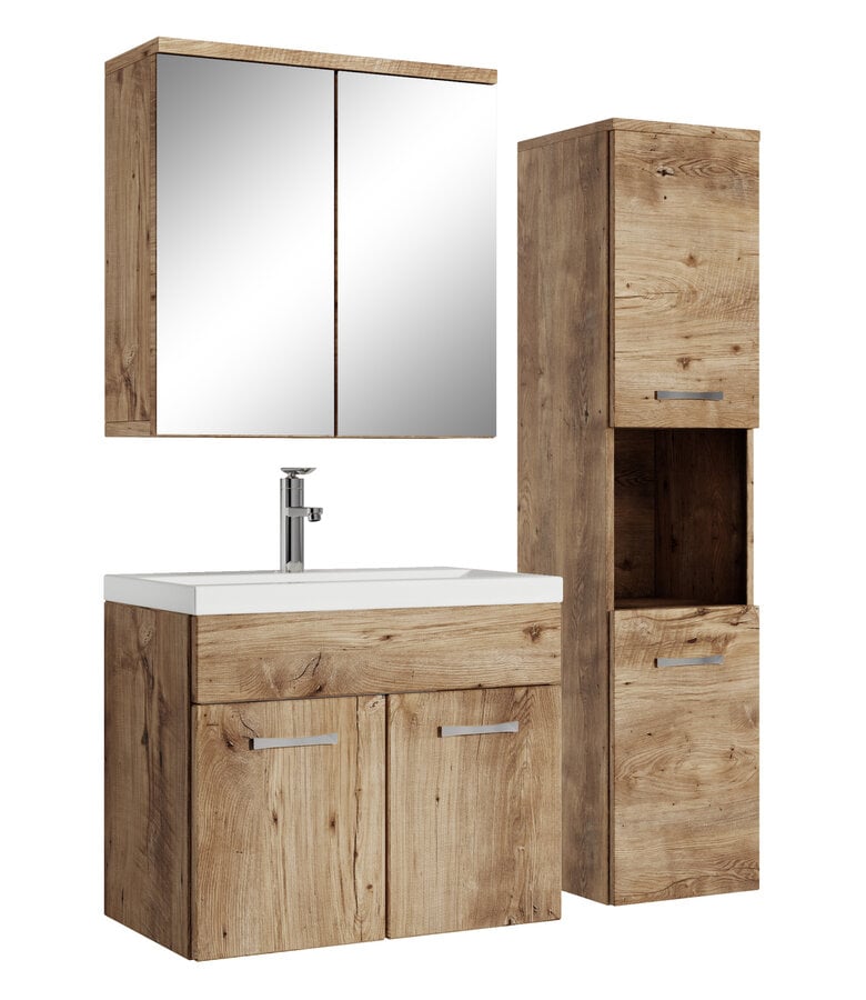 badplaats Badkamermeubel Montreal 60cm complete set met spiegelkast - kastanje eiken