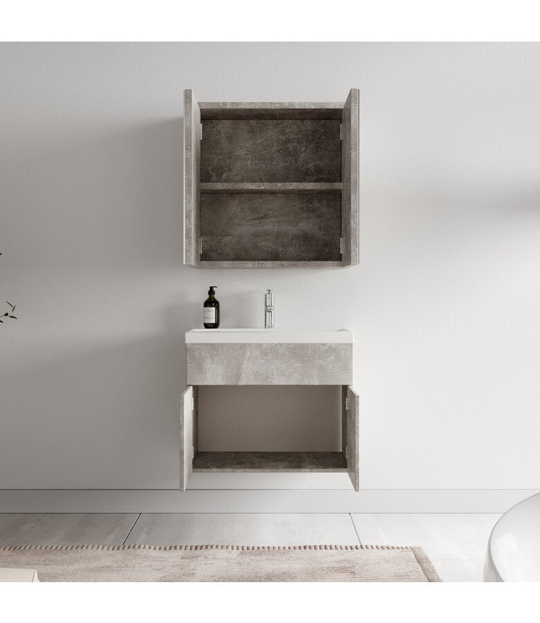 Badplaats Badkamermeubel Montreal 60cm Met Spiegelkast - Beton Grijs