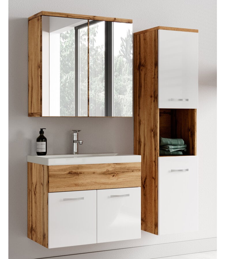 Badplaats Badkamermeubel Montreal 60cm Met Spiegelkast - Eiken Met Wit