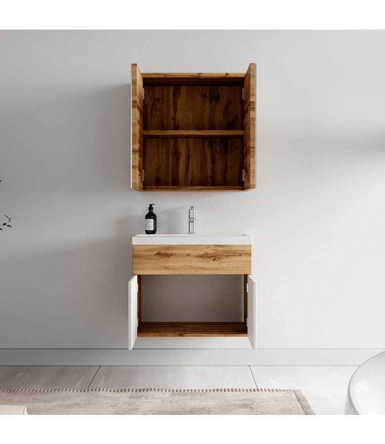 Badplaats Badkamermeubel Montreal 60cm Met Spiegelkast - Eiken Met Wit