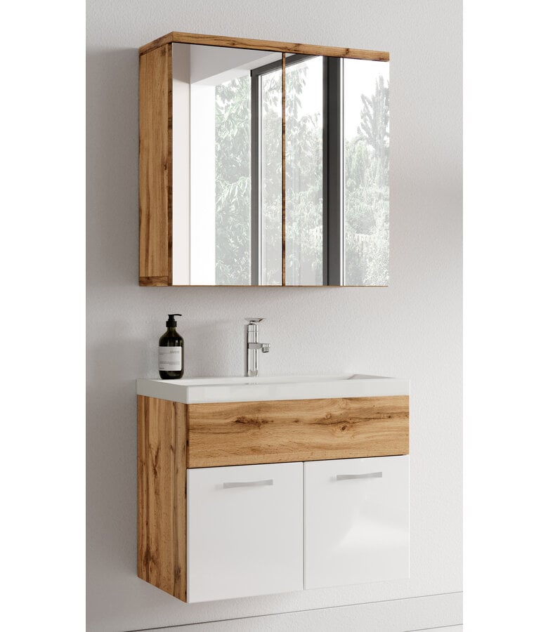 Badplaats Badkamermeubel Montreal 60cm Met Spiegelkast - Eiken Met Wit