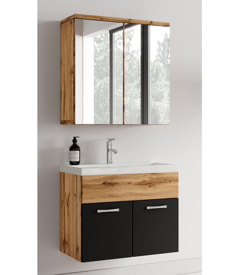 Badplaats Badkamermeubel Montreal 60cm Met Spiegelkast - Eiken Met Zwart