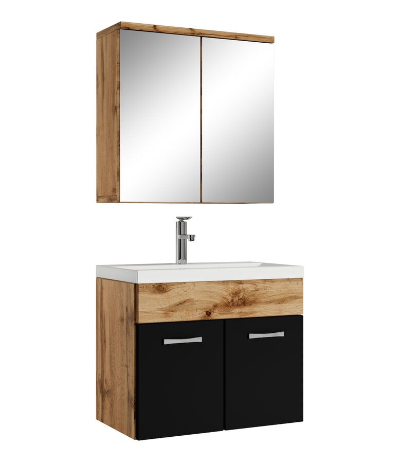 badplaats Badkamermeubel Montreal 60cm met spiegelkast - eiken met zwart