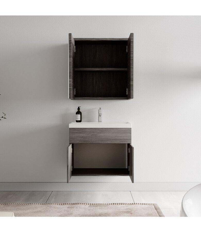 Badplaats Badkamermeubel Montreal 60cm Met Spiegelkast - Grijs Eiken