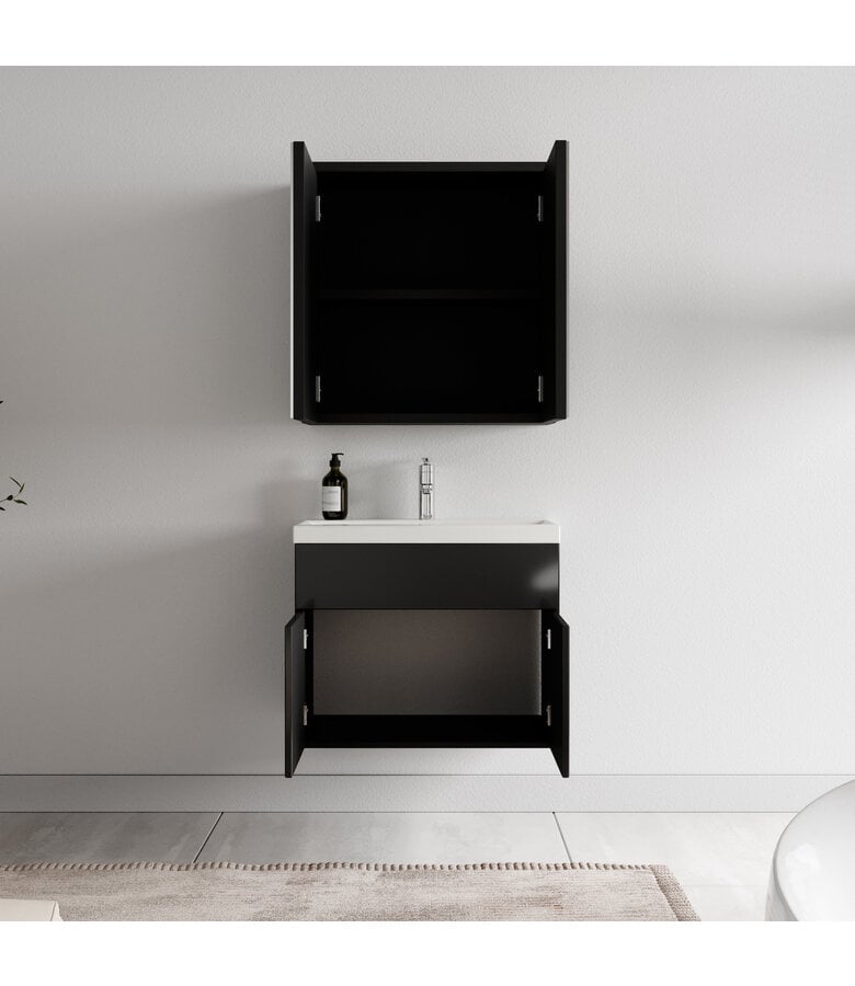 Badplaats Badkamermeubel Montreal 60cm Met Spiegelkast - Hoogglans Zwart