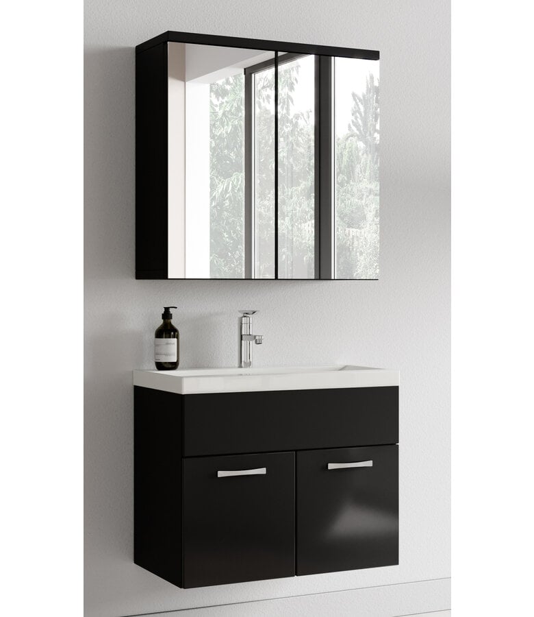 Badplaats Badkamermeubel Montreal 60cm Met Spiegelkast - Hoogglans Zwart