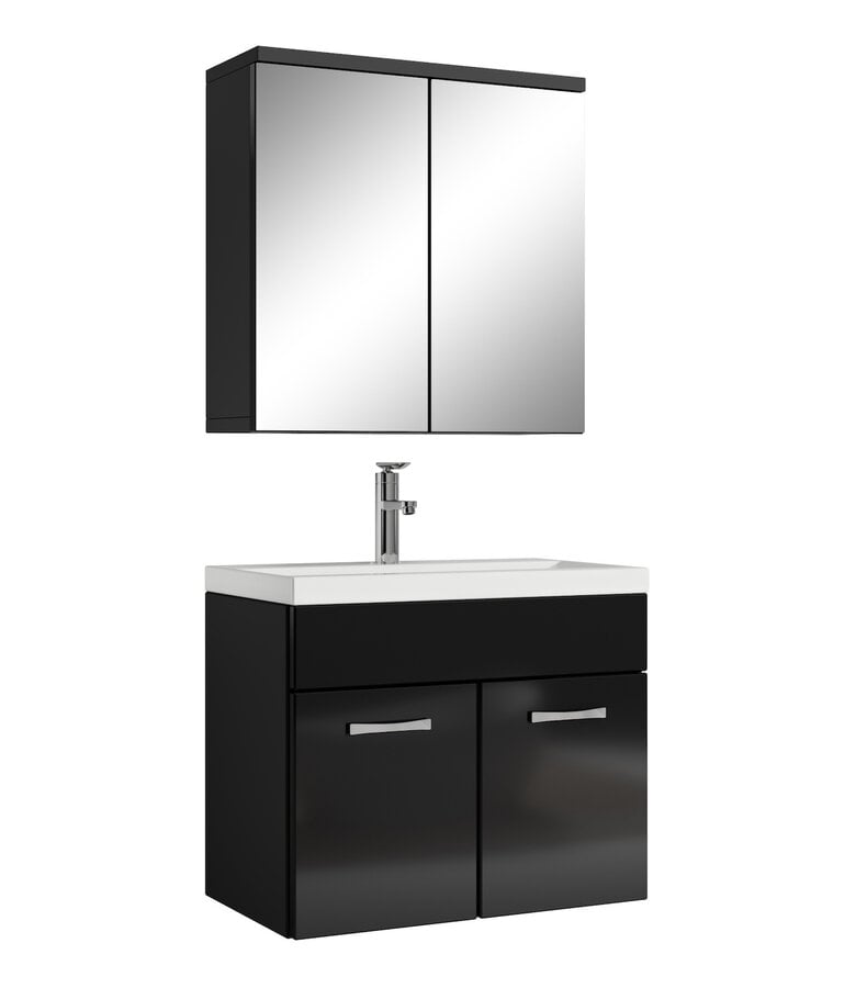 badplaats Badkamermeubel Montreal 60cm met spiegelkast - hoogglans zwart