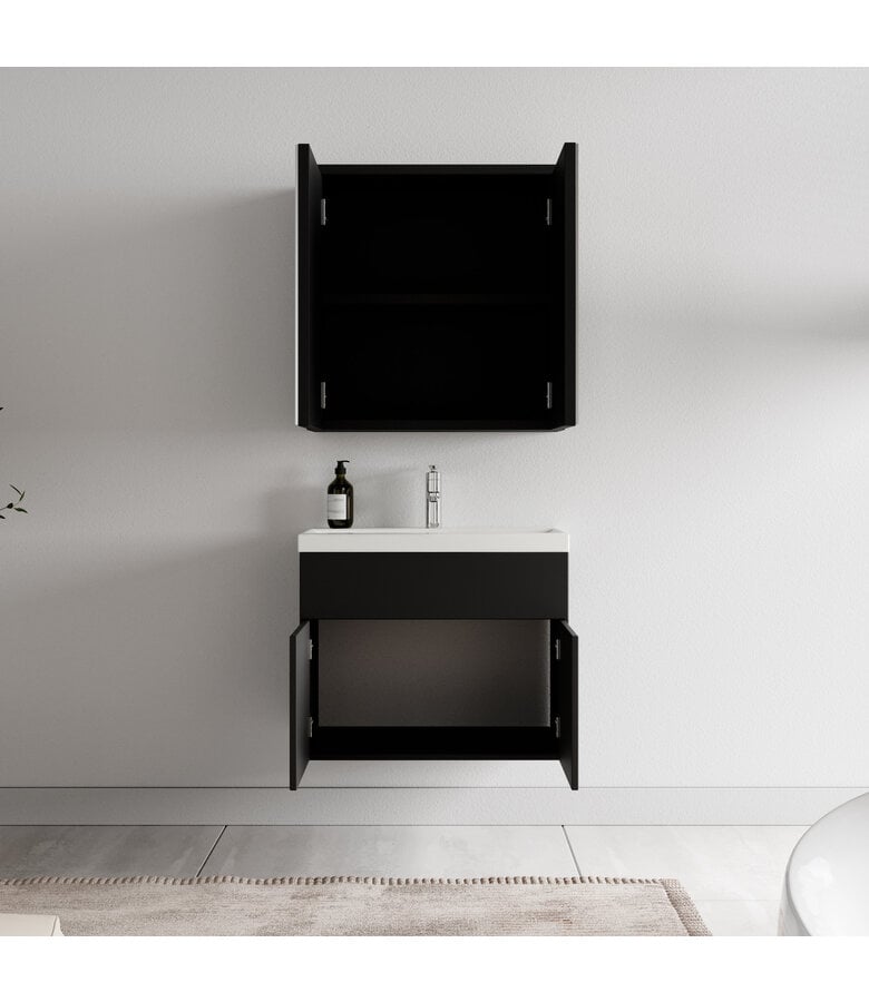 Badplaats Badkamermeubel Montreal 60cm Met Spiegelkast - Mat Zwart