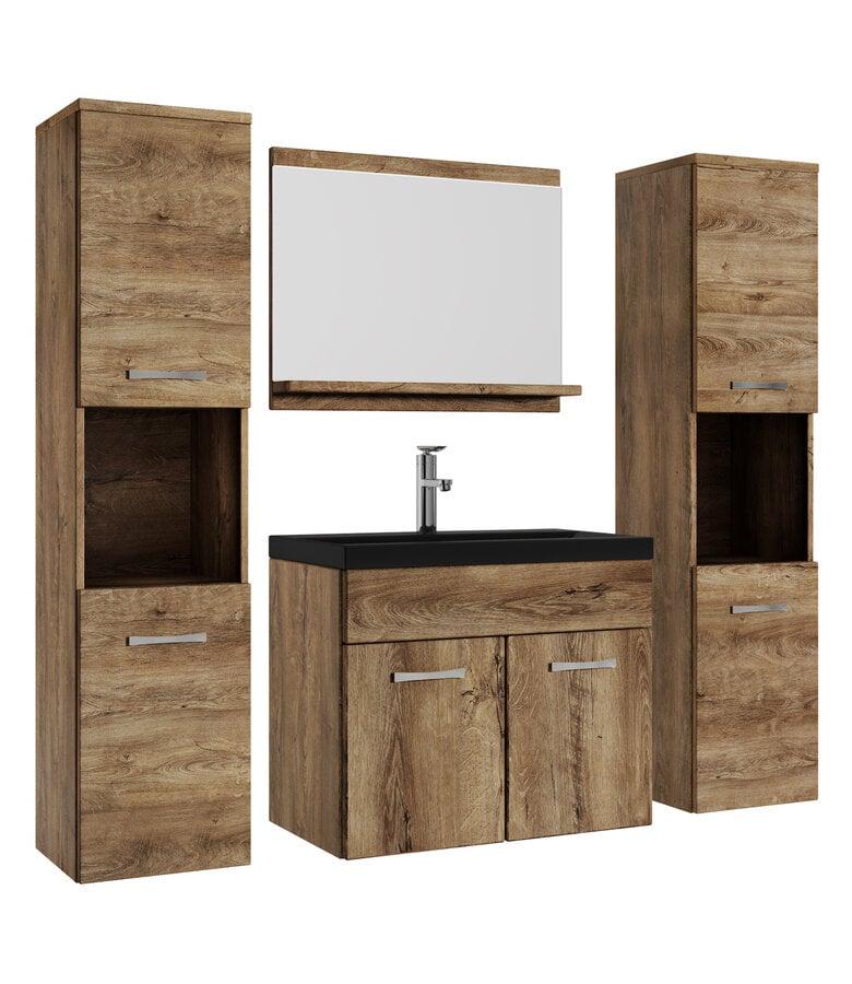 badplaats Badkamermeubel Montreal XL 60cm complete set - bruin eiken - zwarte wastafel