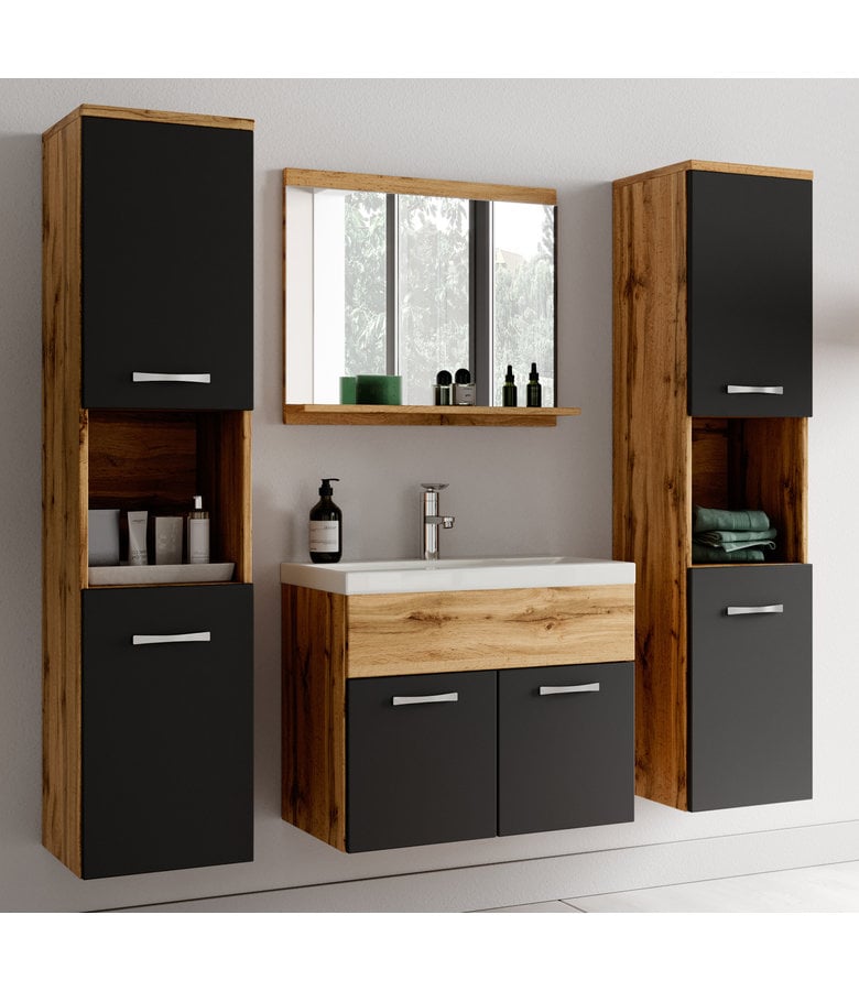 Badplaats Badkamermeubel Montreal XL 60cm Complete Set - Eiken Met Mat Zwart