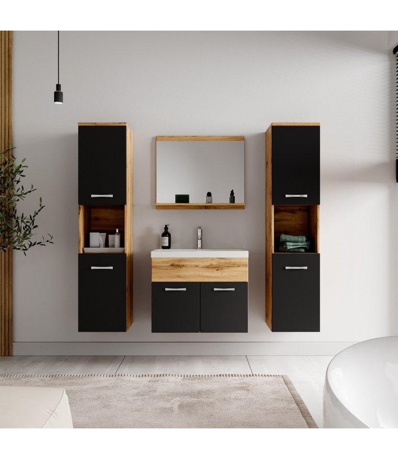 Badplaats Badkamermeubel Montreal XL 60cm Complete Set - Eiken Met Mat Zwart
