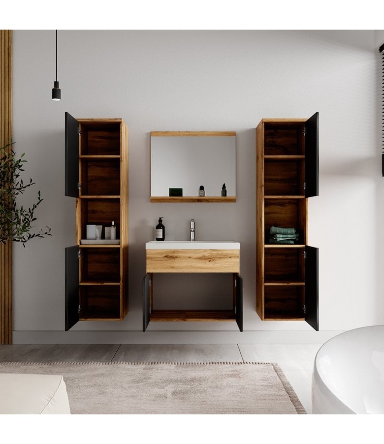 Badplaats Badkamermeubel Montreal XL 60cm Complete Set - Eiken Met Mat Zwart