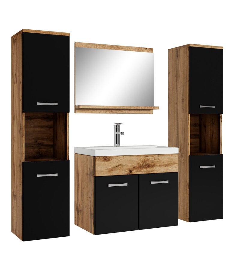 badplaats Badkamermeubel Montreal XL 60cm complete set - eiken met mat zwart