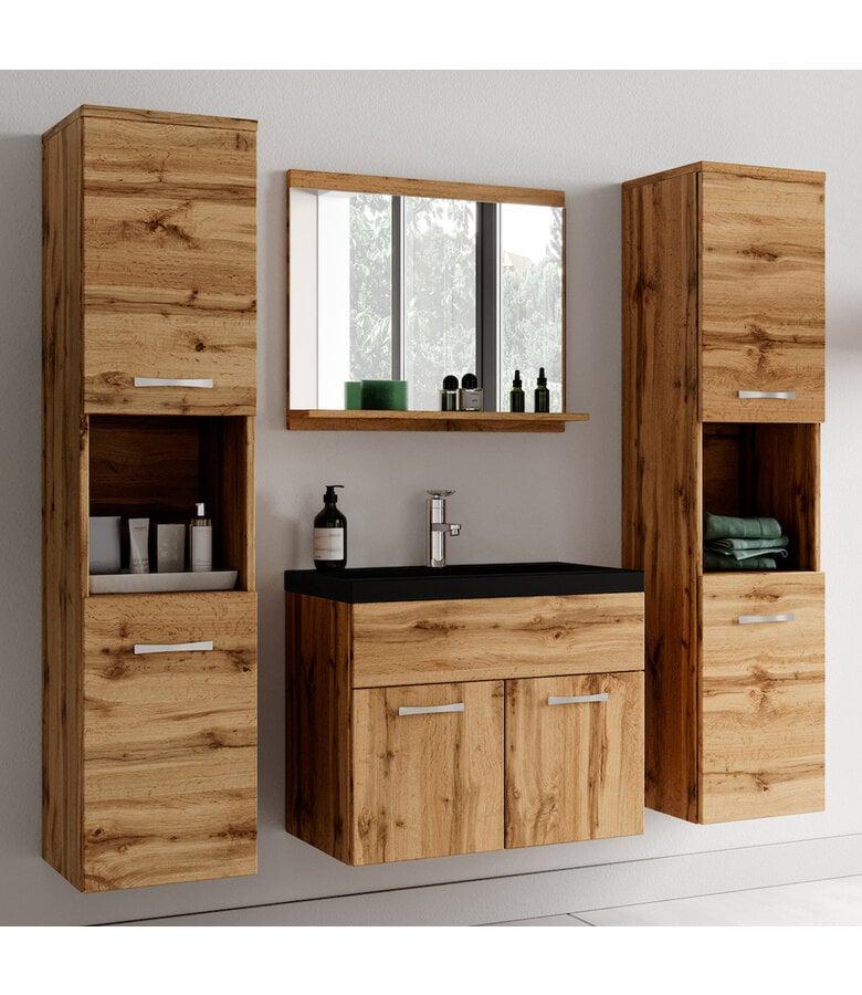 Badplaats Badkamermeubel Montreal XL 60cm Complete Set - Eiken - Zwarte Wastafe