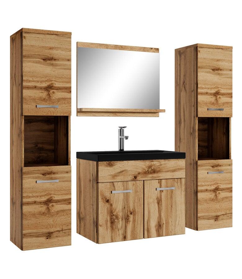 badplaats Badkamermeubel Montreal XL 60cm complete set - eiken - zwarte wastafe