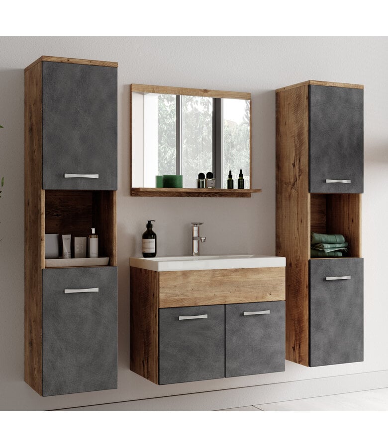 Badplaats Badkamermeubel Montreal XL 60cm Complete Set - Kastanje Eiken Met Donker Grijs