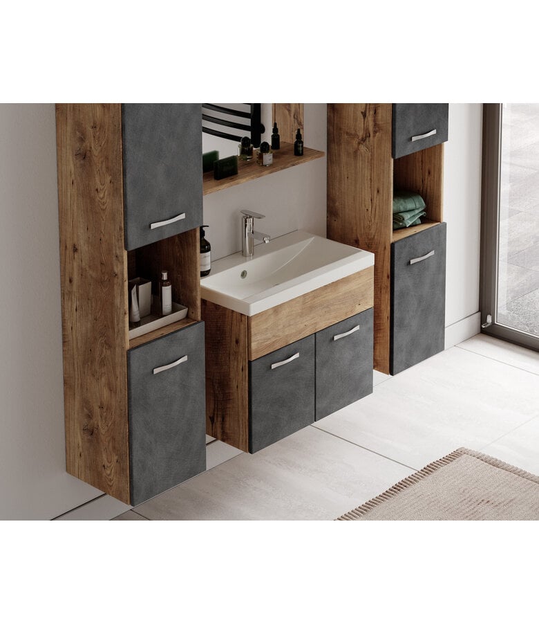 Badplaats Badkamermeubel Montreal XL 60cm Complete Set - Kastanje Eiken Met Donker Grijs