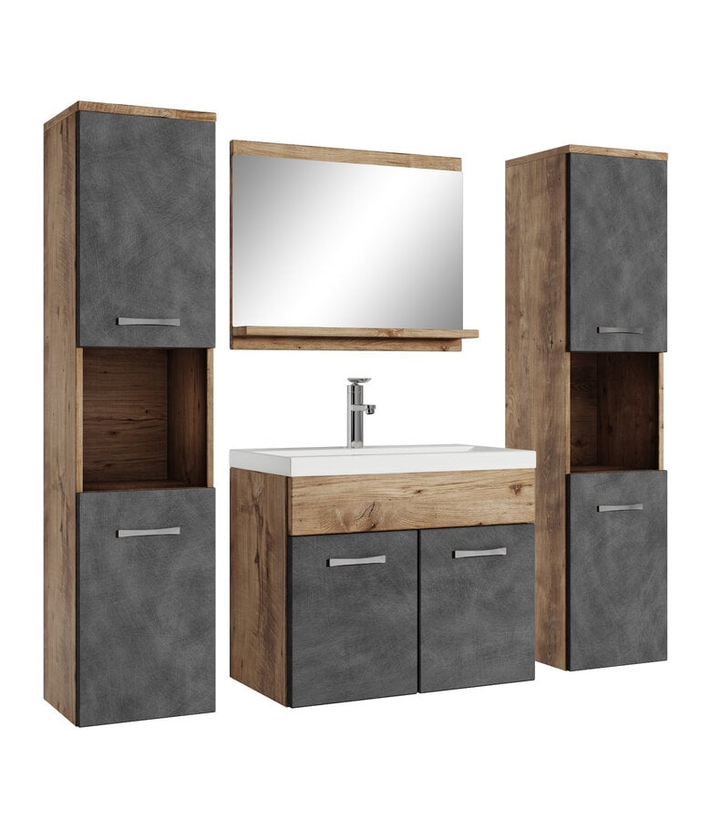 badplaats Badkamermeubel Montreal XL 60cm complete set - kastanje eiken met donker grijs