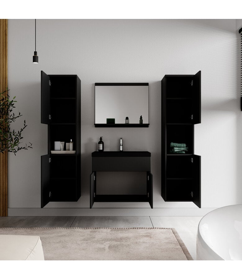 Badplaats Badkamermeubel Montreal XL 60cm Complete Set - Mat Zwart - Zwarte Wastafel