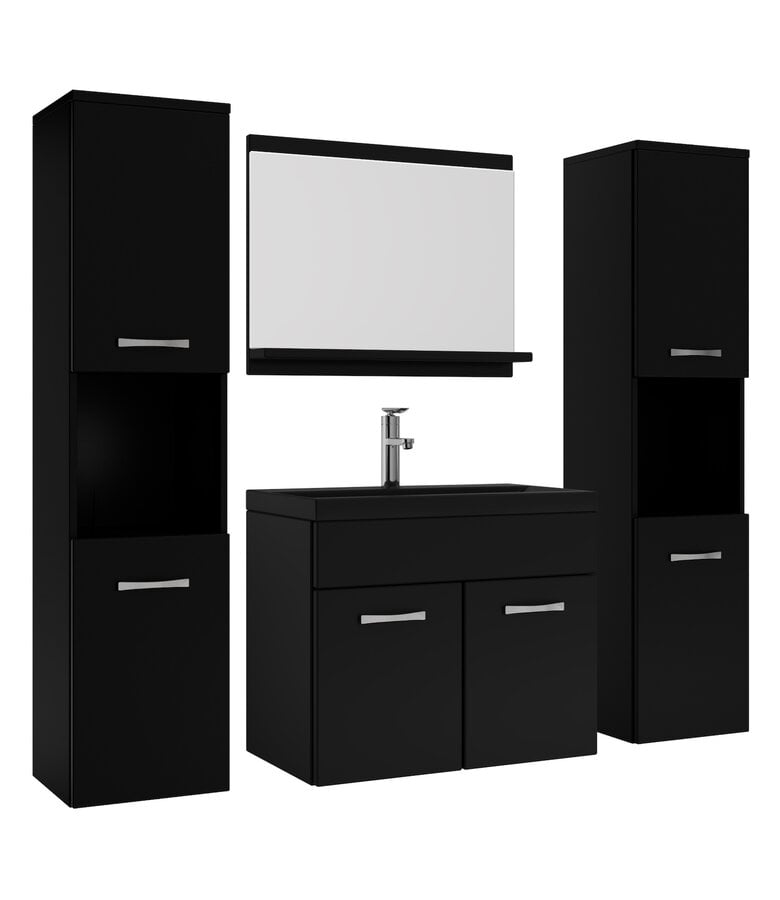 badplaats Badkamermeubel Montreal XL 60cm complete set - mat zwart - zwarte wastafel