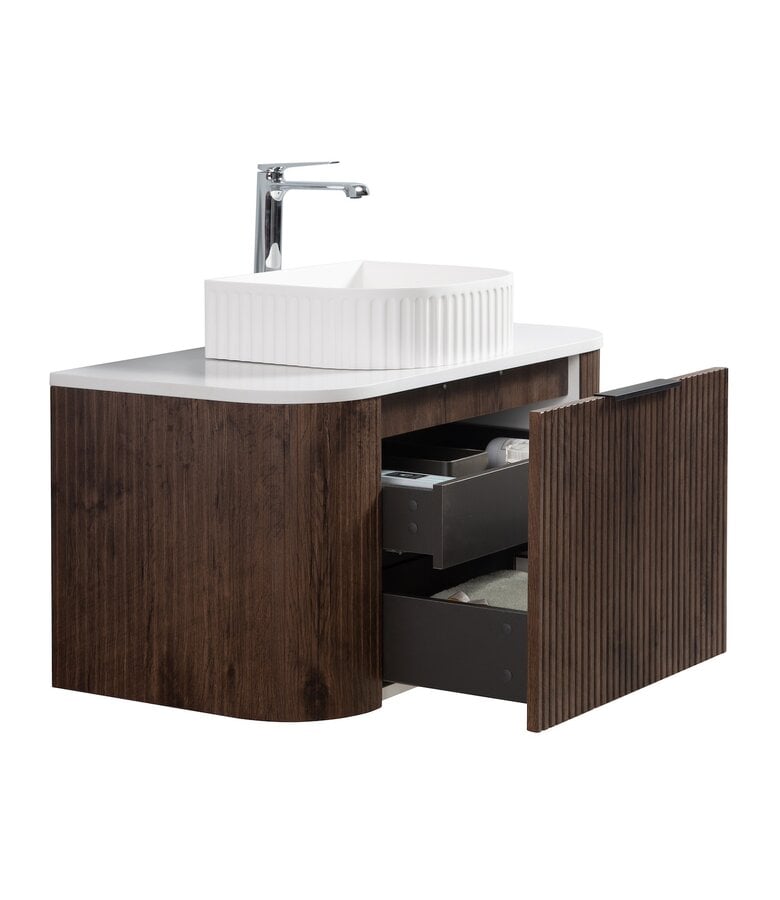 Badplaats Badkamermeubel Murcia 90cm - Walnoot Bruin - Met Bovenblad