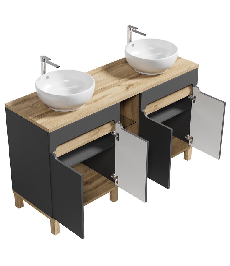 Badplaats Badkamermeubel Otero 140cm - Mat Grijs Met Eiken