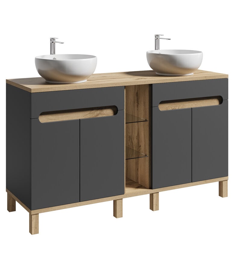 badplaats Badkamermeubel Otero 140cm - mat grijs met eiken badplaats Badkamermeubel Otero 140cm - mat grijs met eiken