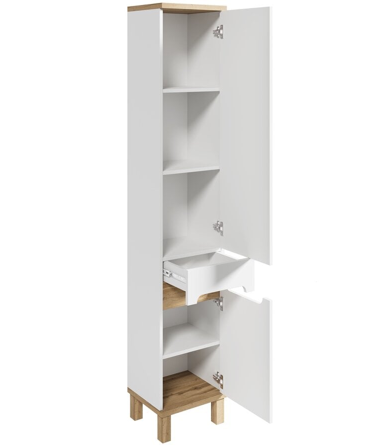 Badplaats Badkamermeubel Otero 60cm Met Zijkast - Hoogglans Wit Met Eiken