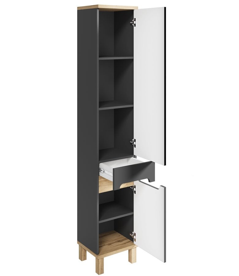 Badplaats Badkamermeubel Otero 60cm Met Zijkast - Mat Grijs Met Eiken