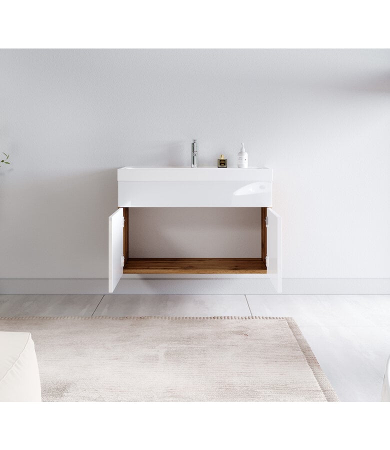 Badplaats Badkamermeubel Paso 01 80cm - Eiken Met Wit