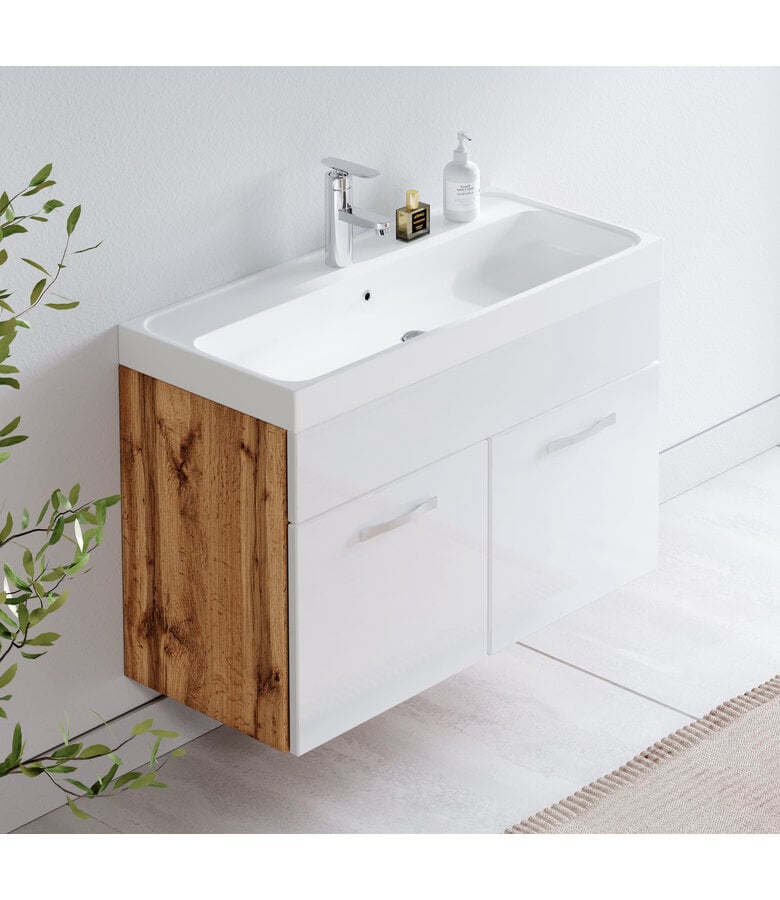 Badplaats Badkamermeubel Paso 01 80cm - Eiken Met Wit