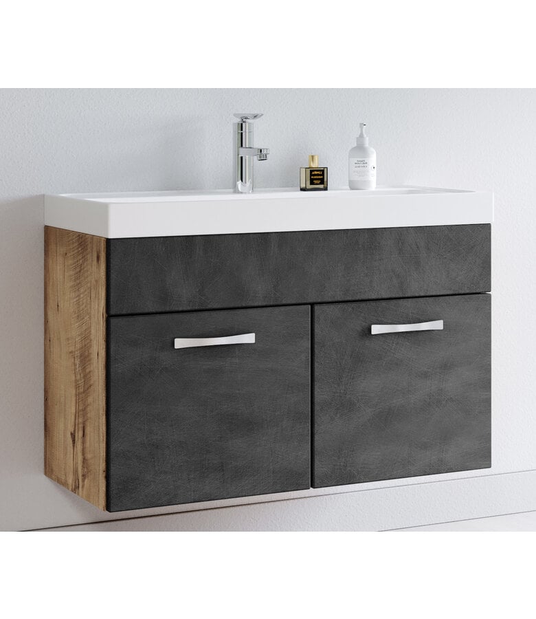 Badplaats Badkamermeubel Paso 01 80cm - Kastanje Eiken Met Donker Grijs