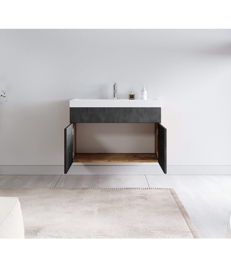 Badplaats Badkamermeubel Paso 01 80cm - Kastanje Eiken Met Donker Grijs
