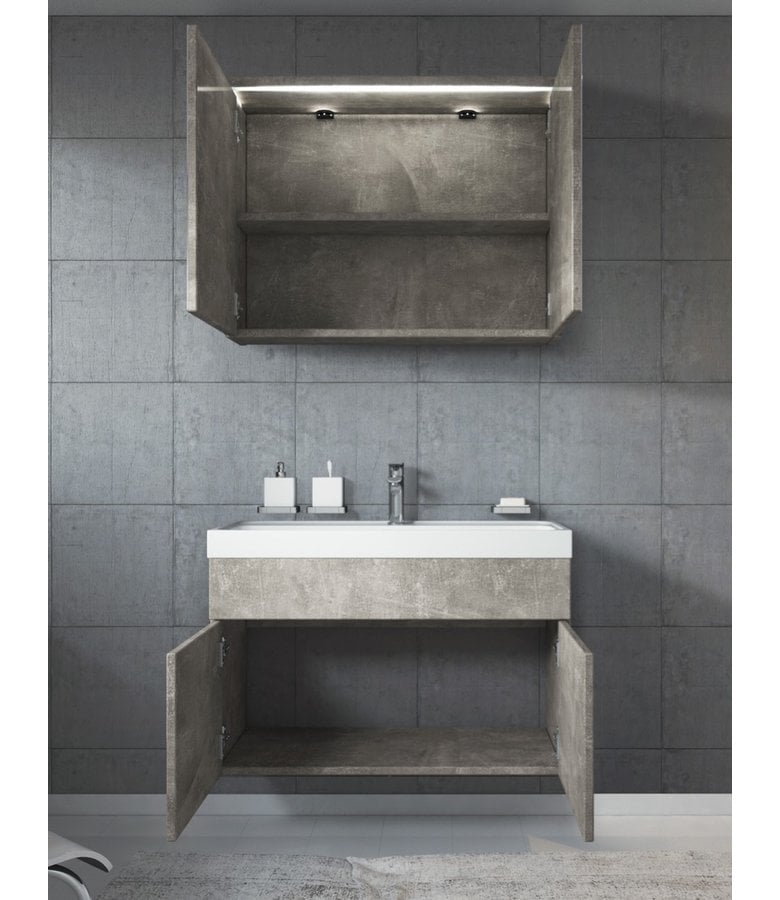 Badplaats Badkamermeubel Paso 02 80cm Met Spiegelkast - Beton Grijs