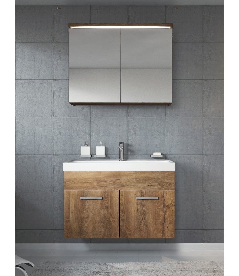 Badplaats Badkamermeubel Paso 02 80cm Met Spiegelkast - Bruin Eiken