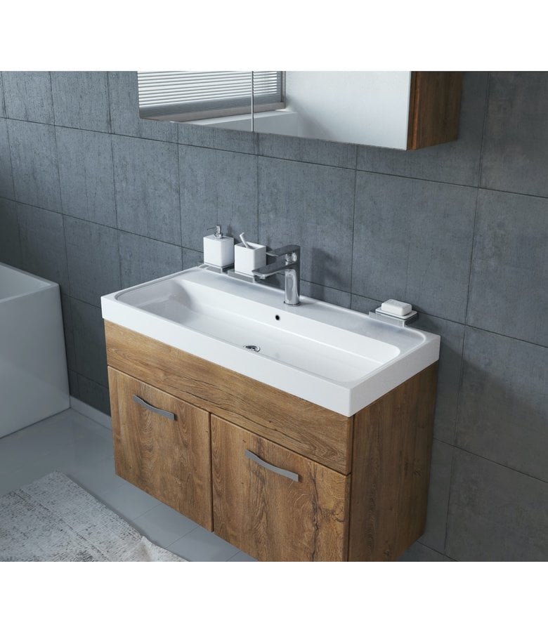 Badplaats Badkamermeubel Paso 02 80cm Met Spiegelkast - Bruin Eiken